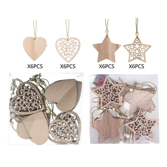 24-Piece Christmas Ornaments Set, Wooden Hanging Decorations with Santa Snowman Truck Patterns for Xmas Tree Home Decor(A)