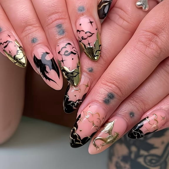24-Piece Cute Cloud and Animal Pattern Press on Nails Set - Short Teardrop Design for Women and Girls