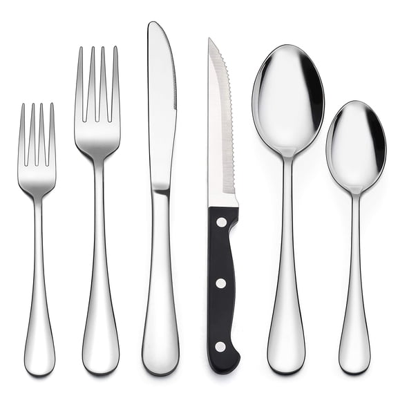 24-Piece Cutlery Set with Steak Knives, Stainless Steel Flatware Set for 4, Fancy Silverware Eating Utensils Tableware, Include Fork Spoon Knife, Mirror Finish, Dishwasher Safe