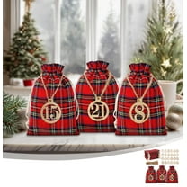 ‌24-Piece DIY Christmas Advent Calendar Kit with Red Plaid Drawstring Bags,Wooden Number Ornaments & Jute Twine - Holiday Countdown Decor for Family,Kids,Party‌