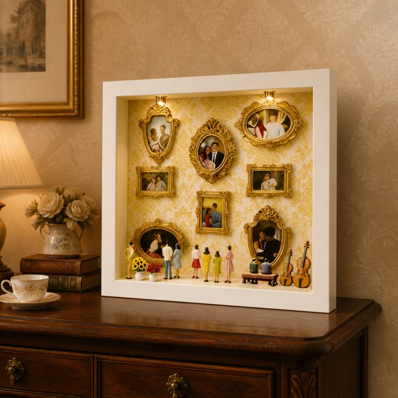 24-Piece DIY Mini Museum Shadow Box Kit, 10x10 Inch Display with Mini Frames, Figurines, Plants & Background Boards, White