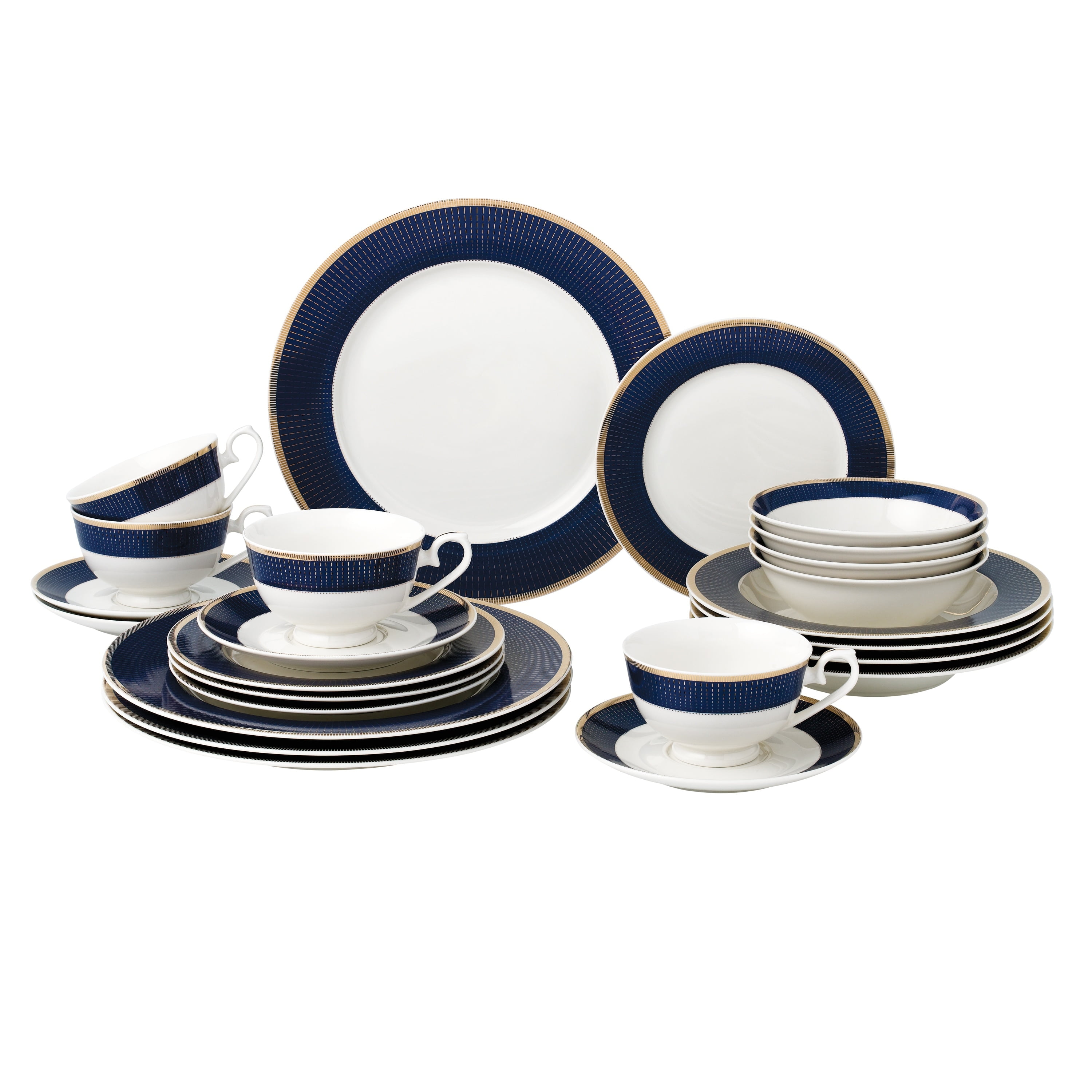 Midnight Blue and Gold Porcelain 24-Piece Dinnerware Set