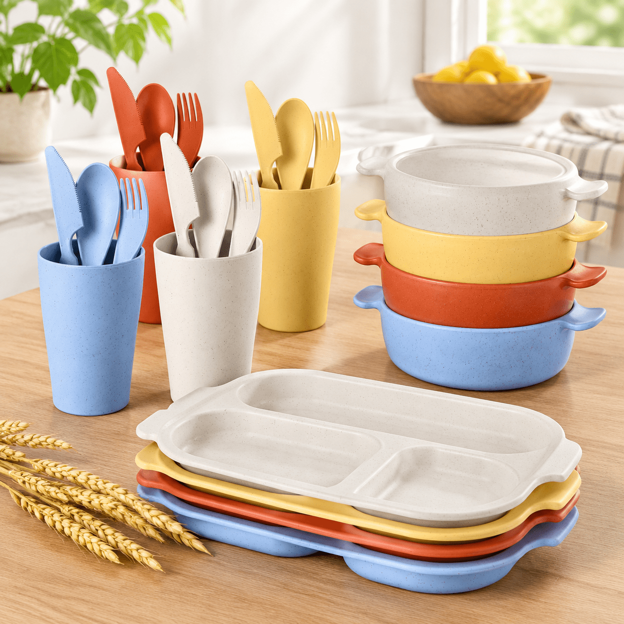 24-Piece Dinnerware Set for 4, Unbreakable Harvest Mix Tableware ...