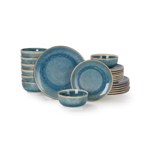 24 Piece Dinnerware Sets For 8 Porcelain Plates And Set Kitchen Housewaring Gift Cscratch Resistant Easyning Dishes Stackpactly Dishware Blue