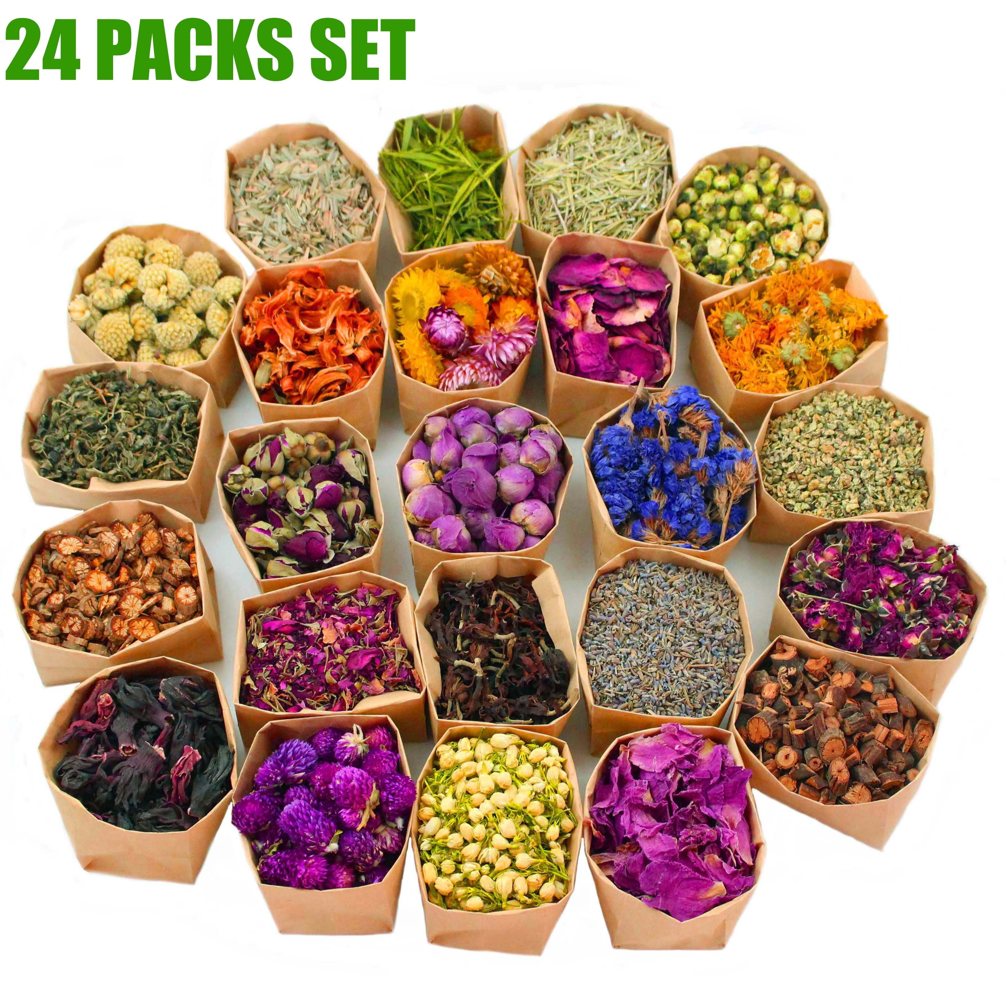 24-Piece Dried Flowers Craft Set, Botanical DIY Kit for Resin Jewelry, Candle Making & Home Decor, Assorted Flowers (Rose, Lavender, Jasmine & More)