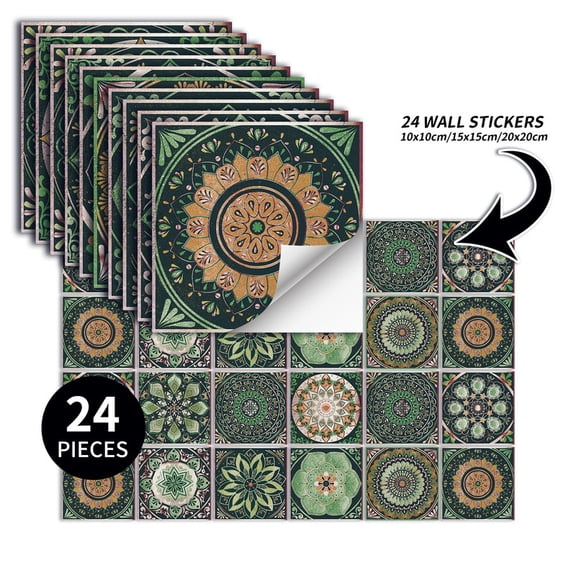 24-Piece European-Style Tile Stickers - 4×4 Inch Self-Adhesive Decorative Stickers for Bathroom, Kitchen, Floor, and Wall