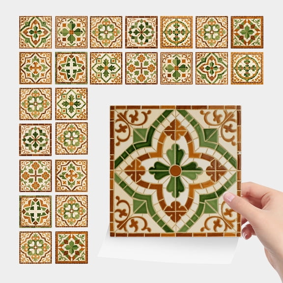 24-Piece European-Style Tile Stickers - 4×4 Inch Self-Adhesive Decorative Stickers for Bathroom, Kitchen, Floor, and Wall