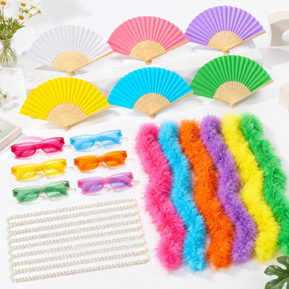 24-Piece Fancy Party Accessory Set with Boas, Sunglasses, Necklaces and Paper Fans