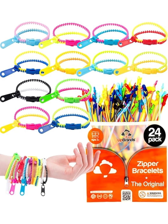 24 Piece Fidget Toy Zipper Bracelets 7.5 Inches Neon Colors