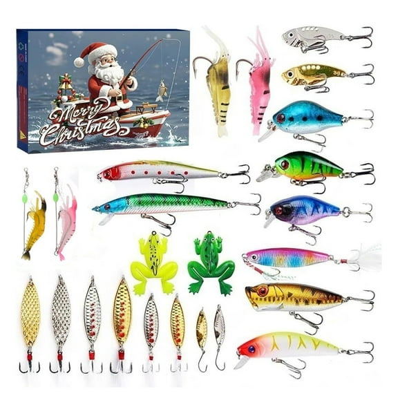 24-Piece Fishing Advent Calendar Christmas Countdown, Fishing Tackle Gift Set For Men Teen Boys, Xmas Surprise Countdown To Christmas