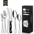 thumbnail interactive-video image 1 of TINANA Silverware Sets, 24 PCS Flatware Set for 4, Premium Stainless Steel Cutlery Utensil Set with Steak Knives Mirror Polished Forks and Spoons, Dishwasher Safe, 1 of 9