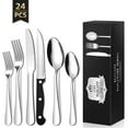 thumbnail interactive-video image 1 of TINANA Silverware Sets, 24 PCS Flatware Set for 4, Premium Stainless Steel Cutlery Utensil Set with Steak Knives Mirror Polished Forks and Spoons, Dishwasher Safe, 1 of 9