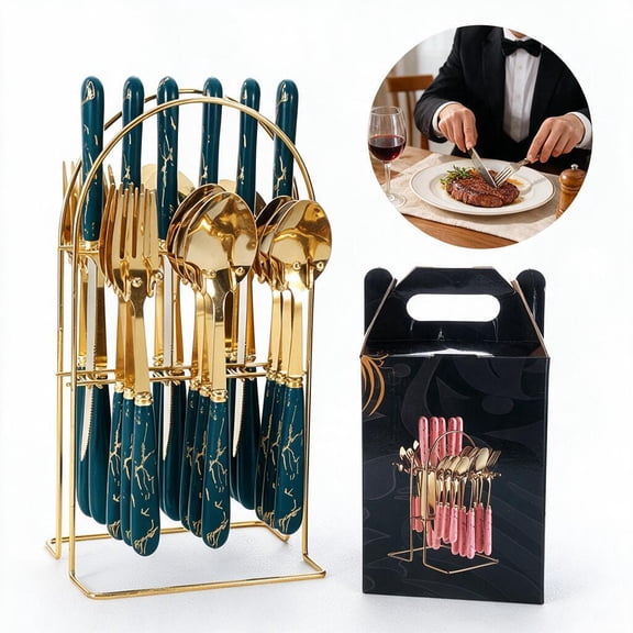 24-Piece Flatware Set, Dark Green Mirror Polished Stainless Steel Cutlery, Thickened Ergonomic Handle Design, For Home Kitchen, Restaurant And Party.
