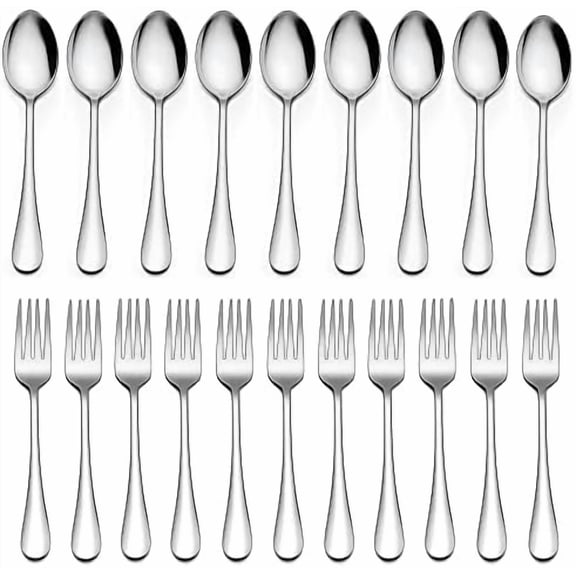 24-Piece Forks and Spoons Silverware Set, 12 Teaspoon and 12 Salad Fork, Stainless Steel Flatware Cutlery Set for Home Kitchen Hotel, Mirror Finished, Dishwasher Safe