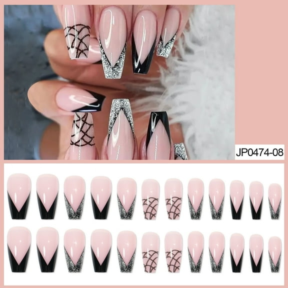 24 Piece French Manicure False Nails Set with Finished Nail Tips Full Cover Glue On Nail Extensions for Women Daily Wear Salon Quality Manicure Kit