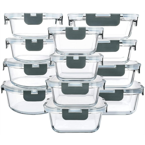 24-Piece Glass Food Stora Containers with Upgraded Snap Locking Lids,Glass Meal Prep Set - Airtight Lunch Containers, Microwave, Oven, Freezer and Dishwasher