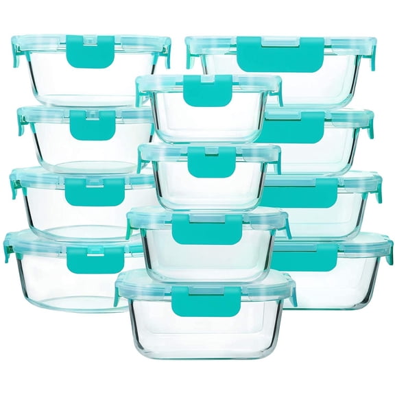 24-Piece Glass Food Storage Container Set with Snap Locking Lids, Airtight Meal Prep Containers for Microwave, Oven, Freezer & Dishwasher