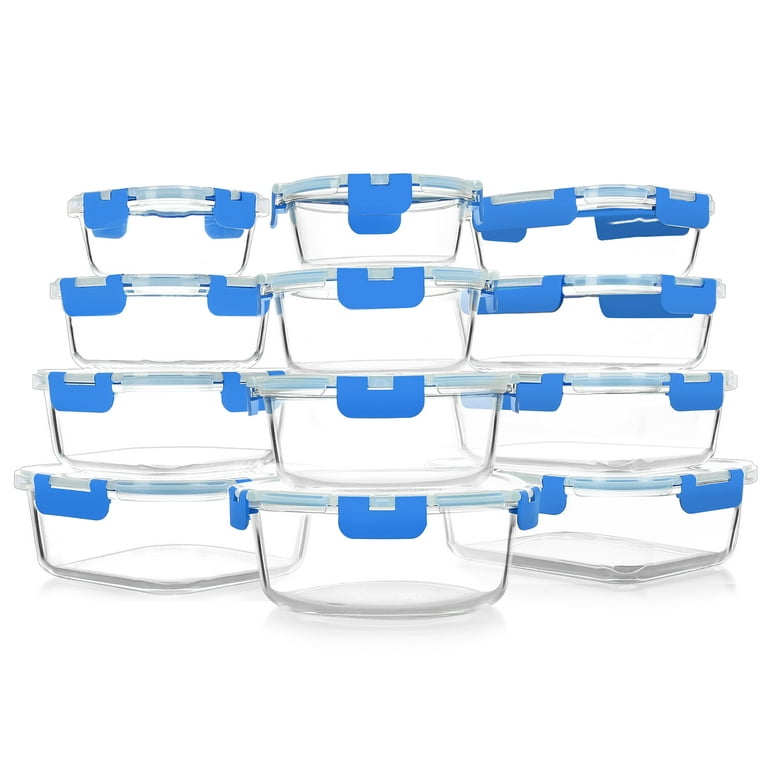 24-Piece Glass Food Storage Containers with Snap Locking Lids, Glass Meal  Prep Containers Set - Airtight Lunch Containers, Dishwasher and Freezer Safe