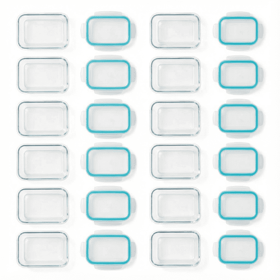 24-Piece Glass Food Storage Set, Snap Lock Lids, Meal Prep Containers