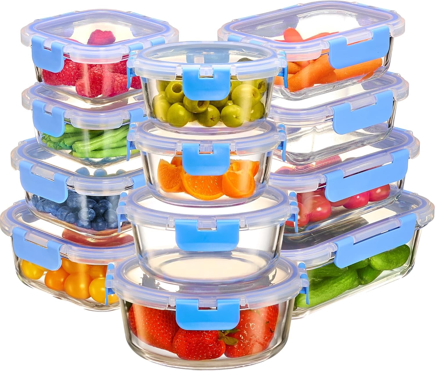 MUMUTOR 24-Piece Glass Food Storage Containers With Lids - Airtight, BPA Free, Leak Proof Bento Boxes In Multiple Sizes (Blue)