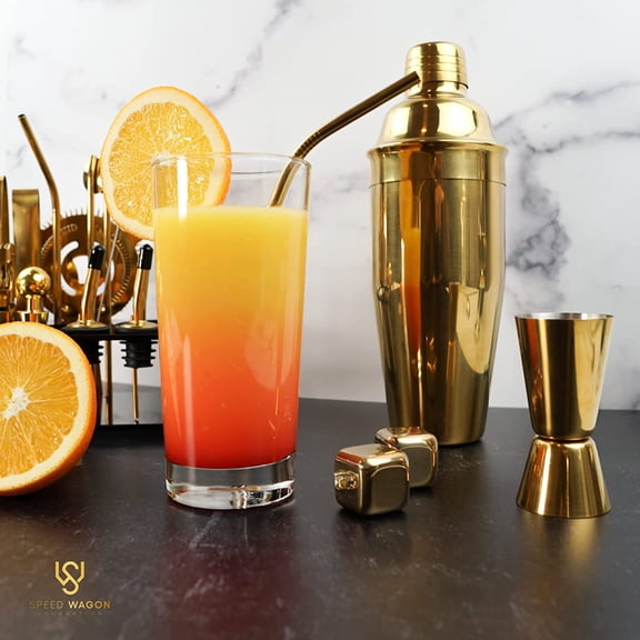 24-Piece Gold Cocktail Shaker Set with Stand - Premium Bar Tools Kit for Home Mixology