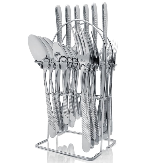 24 Piece Gold Silverware Set for 6, Gilded Mirror Polished Cutlery Utensils, Home Kitchen Tableware Including Forks Knives Spoons with Holder, Dishwasher Safe Flatware Set