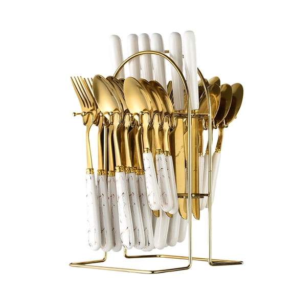 24 Piece Gold Stainless Steel Flatware Set, Silverware Cutlery Kit with Gift Box for Kitchen Wedding