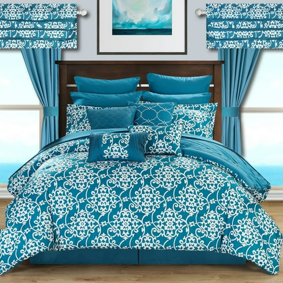 24 Piece Hailee Reversible Printed 2-in-1 look Comforter Set includes Sheets