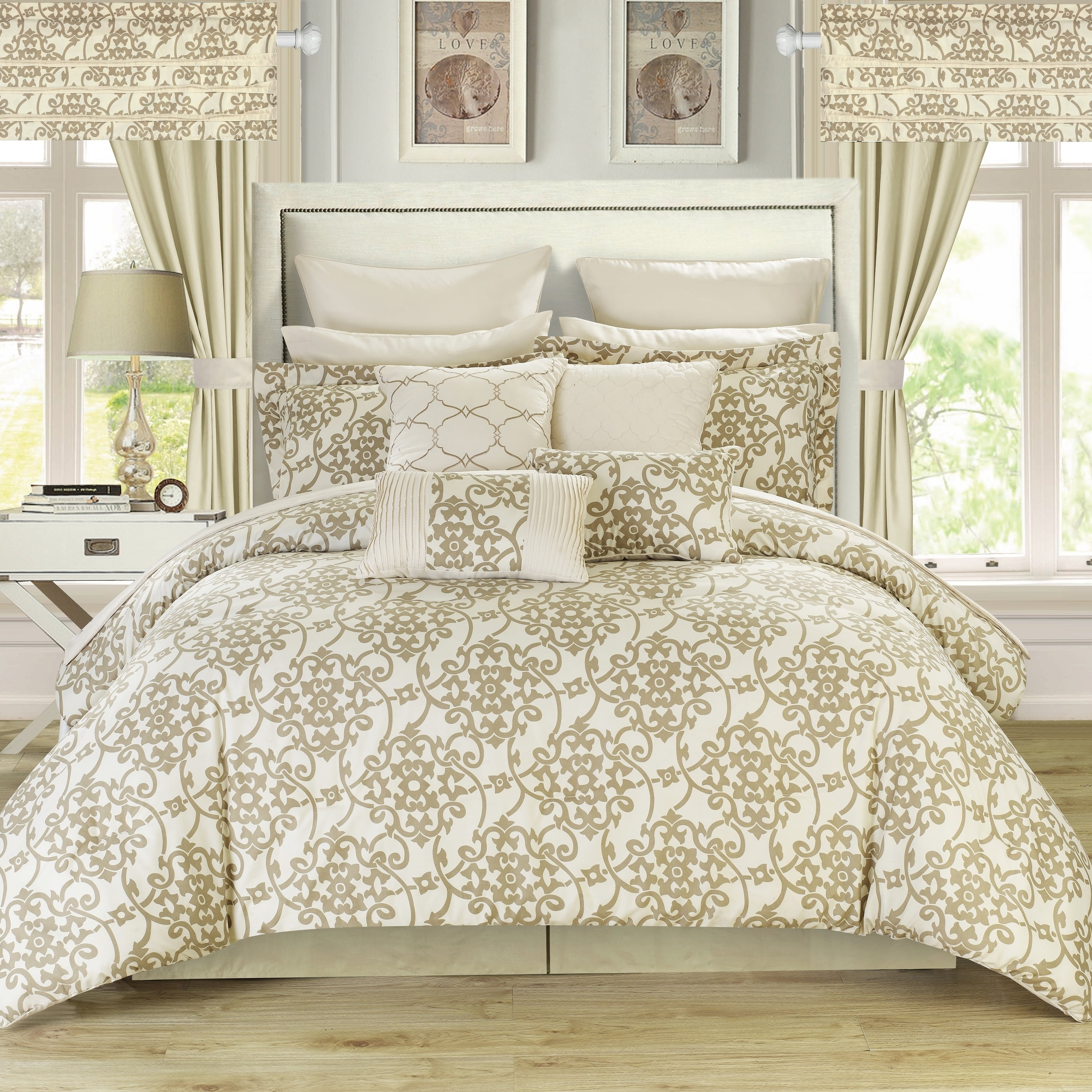 King Beige Microfiber Down Alternative Reversible Bed in a Bag Set