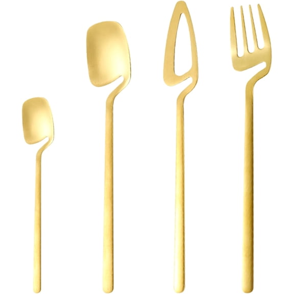 24-Piece Hangable Utensil Sets, 304 Stainless Steel Black Silverware Set Matte Kitchen Flatware Sets, Include Knife Fork & Spoon Dishwasher Safe for Home Hotel Restaurant Use (Gold)