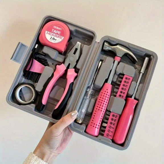 24-Piece Household Mini Tool Kit, Pink Portable Hand Tool Set for Home DIY Repairs