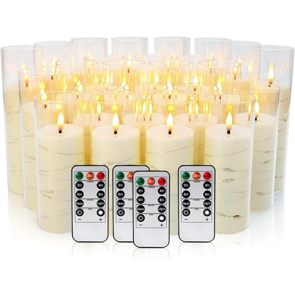 24-Piece Ivory Flameless LED Candles with Flicker Effect, Remote & Timer. Embedded Starry Lights, Battery-Powered. Safe, Elegant for Cozy Home Decor.
