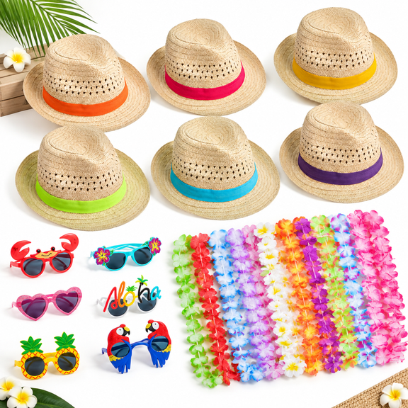 24-Piece Luau Party Set, Hawaiian Tropical Summer Decoration Supplies
