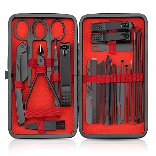 24-Piece Manicure & Pedicure Set – Stainless Steel Nail Clippers,Cuticle Nipper,Trimming Tools & Grooming Kit with PU Leather Case