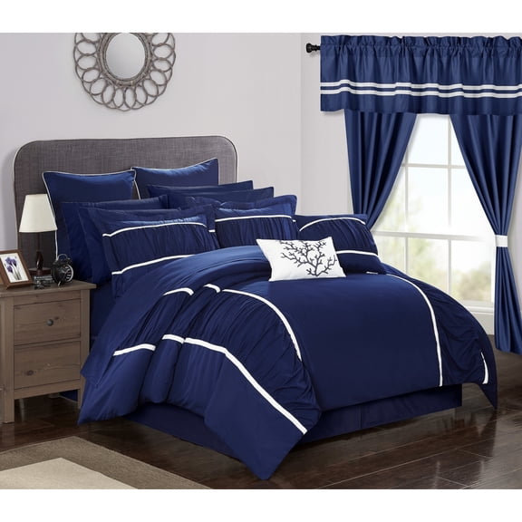 24 Piece Marian Complete bedroom in a bag Pinch Pleat Ruffled Designer Embellished Bed In a Bag Comforter Set