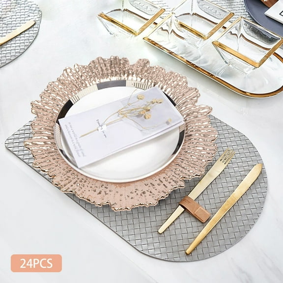 24-Piece Marine-Inspired Charger Plates Set, 12.6-inch, Rose Gold, Stackable, Durable Plastic Perfect for Banquets, Weddings, and Parties