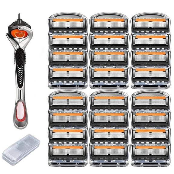 24-Piece Men's Razor Blade Replacement Set with Free Handle - Ultra Sharp Stainless Steel for Face, Head, and Body Shaving (24 Pcs)