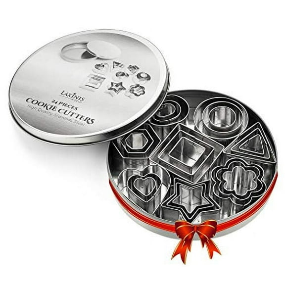 24 Piece Mini Cookie Cutter Set - Heart, Star, Flower, Geometric Shaped Assorted Sizes - Premium Stainless Steel Mini Biscuit Cutters, Fondant, Sugarpaste Cutters
