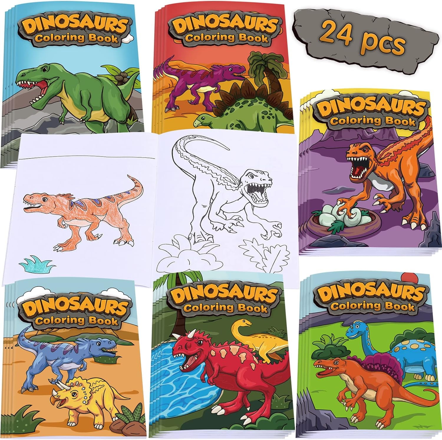24-Piece Mini Dinosaur Coloring Books for Kids - Dino Painting Drawing Booklets | Compact ...
