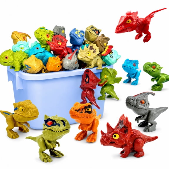 24-Piece Mini Dinosaur Toy Figure Set with Storage Box, Assorted Interactive Figures