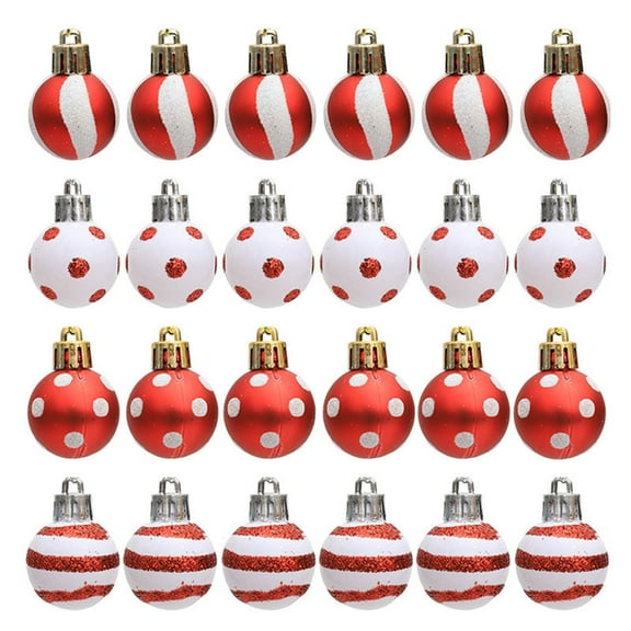 24 Piece Mini Painted Christmas Ball Ornament Set Tree Decor Holiday Decoration Gift Assorted Colors 1.2Inch