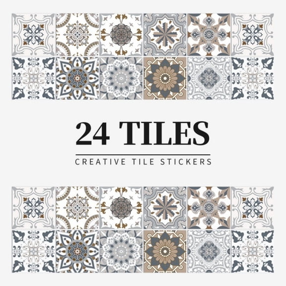 24-Piece Moroccan Style Tile Stickers, 4x4 Inch (10x10 cm) Traditional DIY Mural, Waterproof and Oil-Resistant Removable Decals for Bathroom and Kitchen Backsplashes