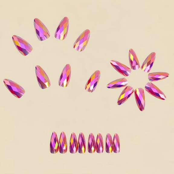 24-Piece Multicolor Electroplated Diamond-Shaped Press-On Nails - Elegant Artificial Nail Set for Any Occasion