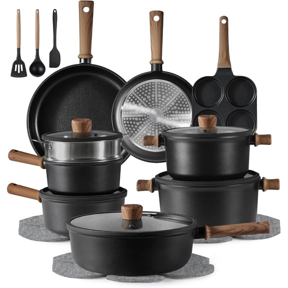 24-Piece Nonstick Cookware Set, Pots and Pans Set with Titanium-Reinforced Coating