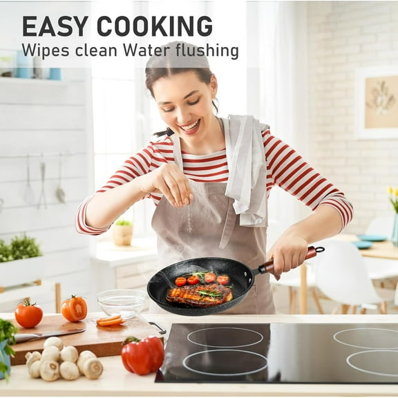 24 Piece Nonstick Cookware Set with Medical Stone Coating, Oven & Dishwasher Safe, All Stovetop Compatible, Lightweight Farmhouse Design