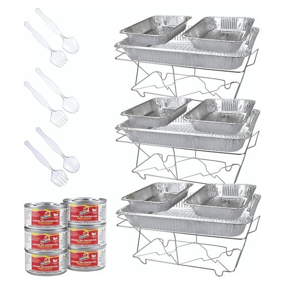 24 Piece Party Serving Kit Includes Chafing Dish Buffet Set and Serving Utensils For All Types Of Parties And Events, 3 complete Disposable Party Sets