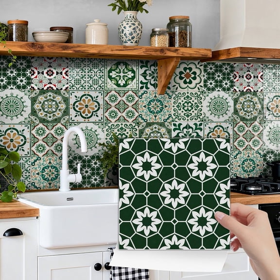24 Piece Peel and Stick Tile Sticker Backsplash Green 5.91" x 5.91" DIY Decor Wall Stickers Self Adhesive Waterproof Decals for Kitchen Bathroom