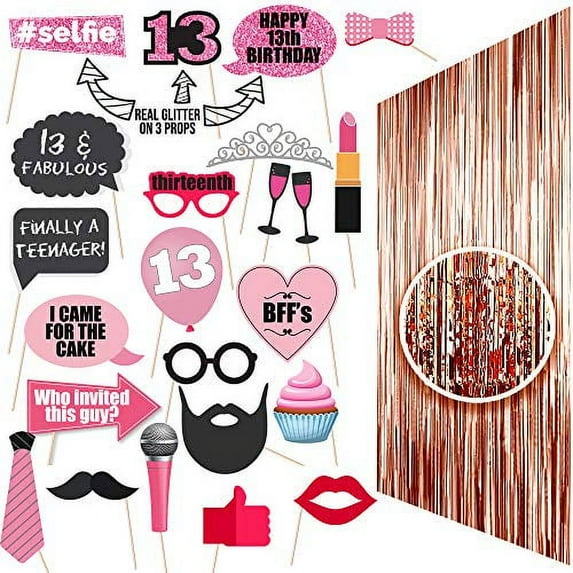 24 Piece Photo Props & Backdrop, Happy 13th Birthday Decorations For Girls, 13 Birthday Decorations For Girls, 13th Birthday Gifts For Girls, 13th Birthday Balloon, 13th Birthday Girl, 13 Bday