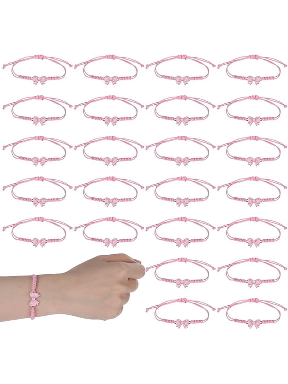 24 Piece Pink Bow Braid String Bracelets Adjustable Handmade Friendship Bracelets with Alloy Bow Design