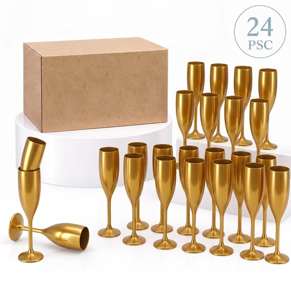 24-Piece Plastic Champagne Flutes Set – 8.7" Premium Shatterproof Stemware for Weddings, Parties, and Celebrations – Elegant Reusable Toasting Glasses